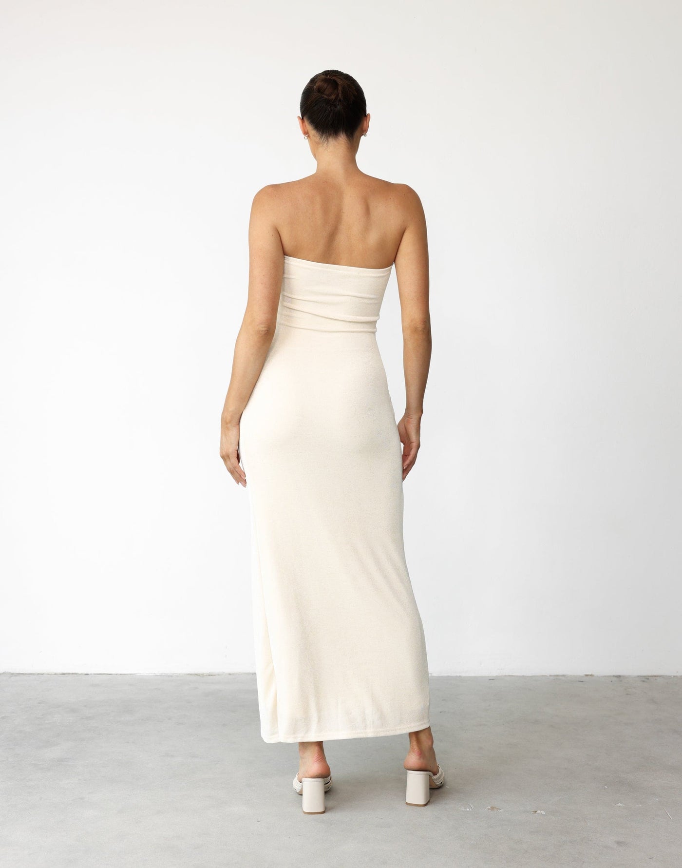 Abelle Maxi Dress (Off White) - Sheen Detail Strapless Bodycon Maxi - Women's Dress - Charcoal Clothing