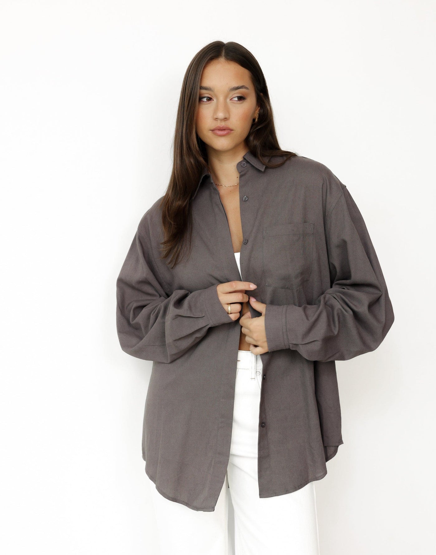 Mckenzie Linen Shirt (Slate) | Charcoal Clothing Exclusive - - Women's Top - Charcoal Clothing