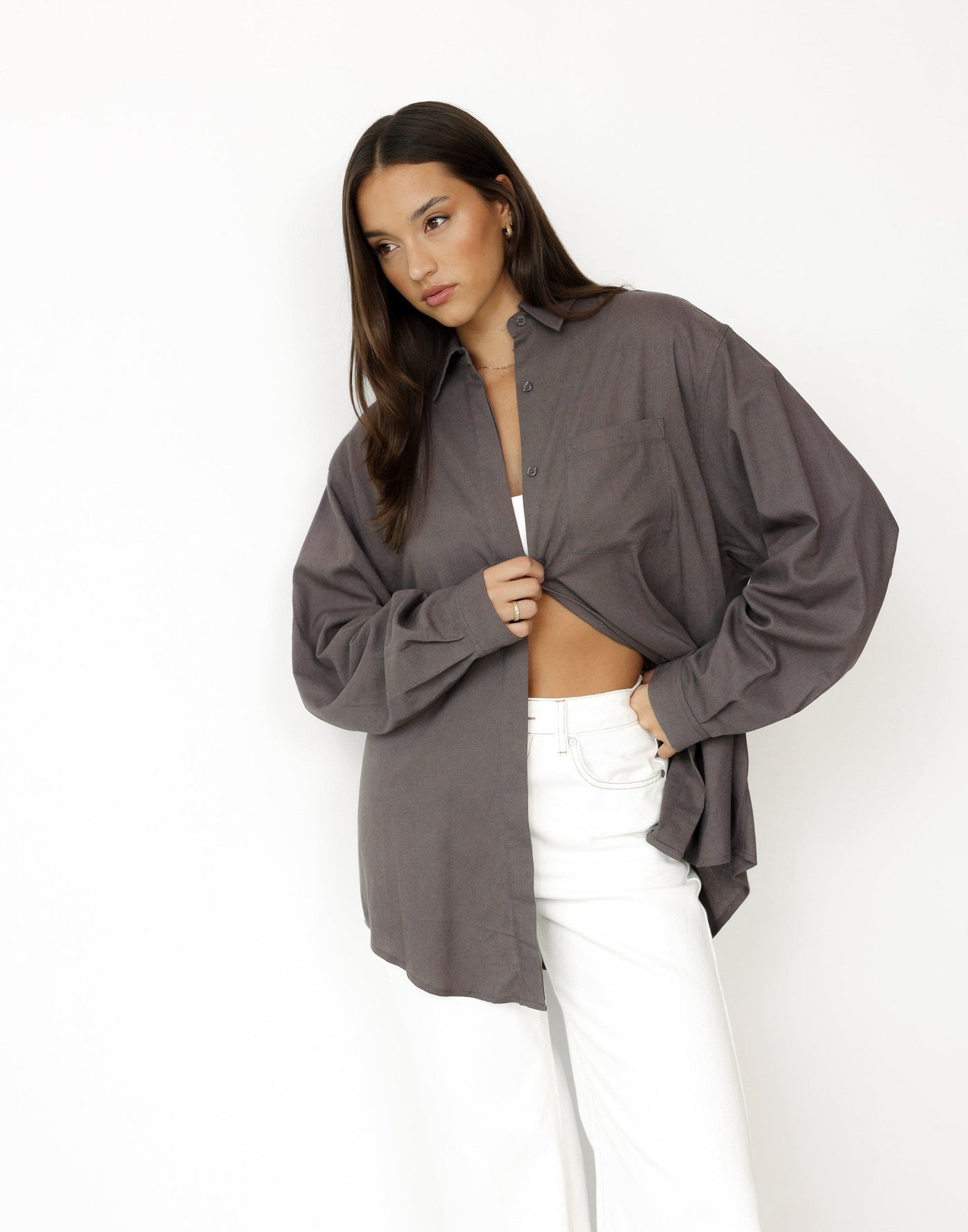 Mckenzie Linen Shirt (Slate) | Charcoal Clothing Exclusive - - Women's Top - Charcoal Clothing