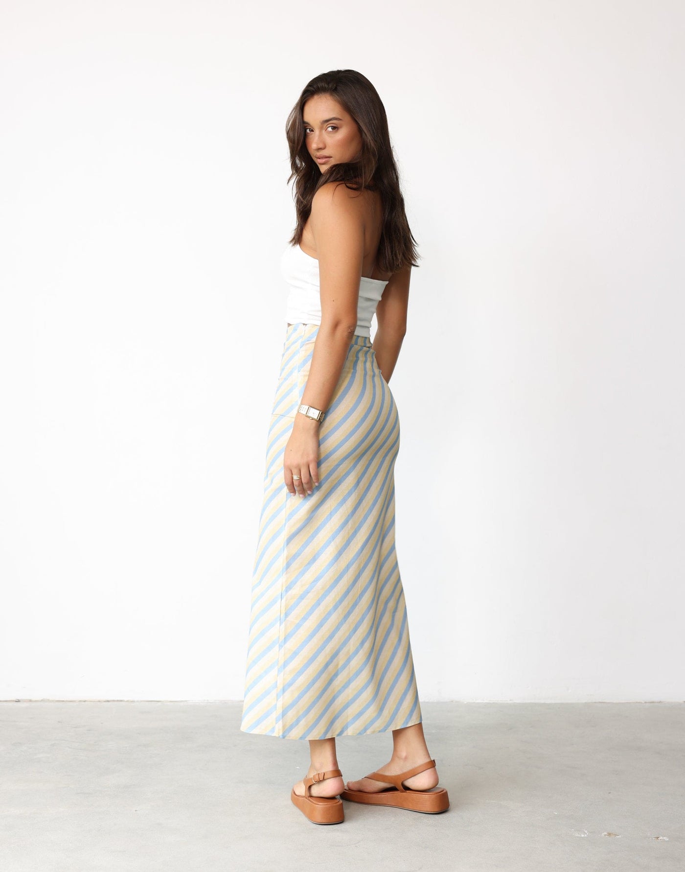 Ella Mae Maxi Skirt (Coastline) - Mid to High Rise Linen Blend Maxi Skirt - Women's Skirt - Charcoal Clothing