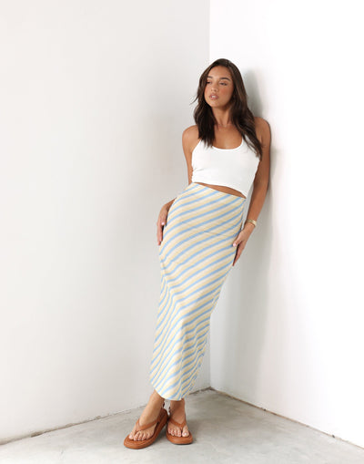 Ella Mae Maxi Skirt (Coastline) - Mid to High Rise Linen Blend Maxi Skirt - Women's Skirt - Charcoal Clothing