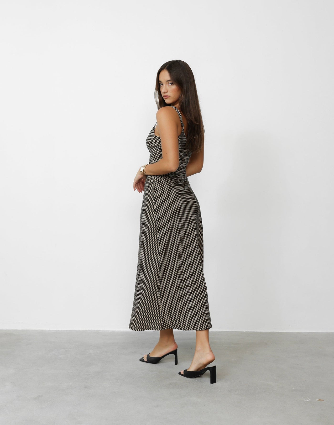 Zaya Maxi Dress (Sand Ripple) | CHARCOAL Exclusive - V-Neckline Flared Skirt Adjustable Straps Maxi Dress - Women's Dress - Charcoal Clothing