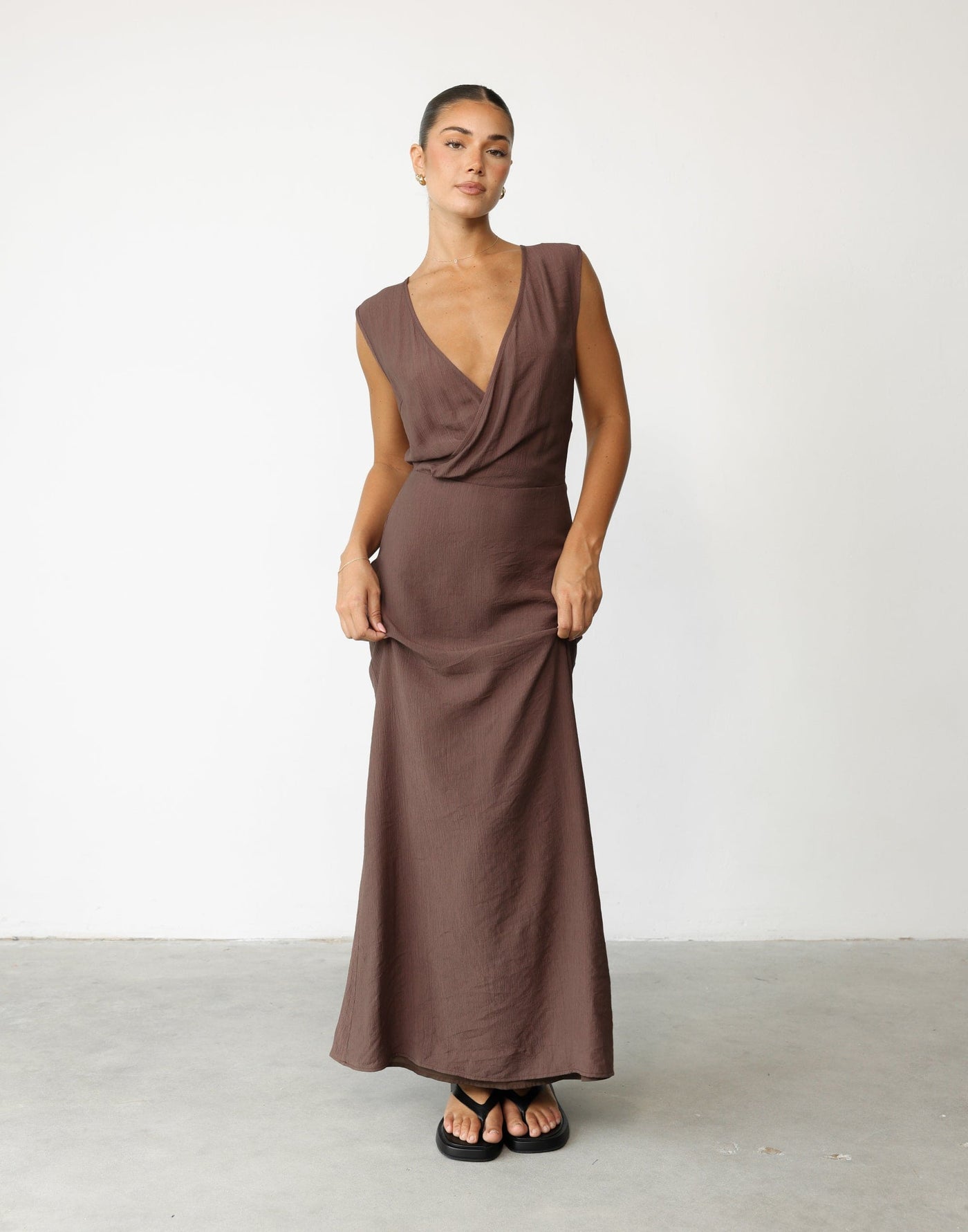 Romeo Maxi Dress (Light Cocoa) | CHARCOAL Exclusive - Cross Over Open Front Maxi - Women's Dress - Charcoal Clothing