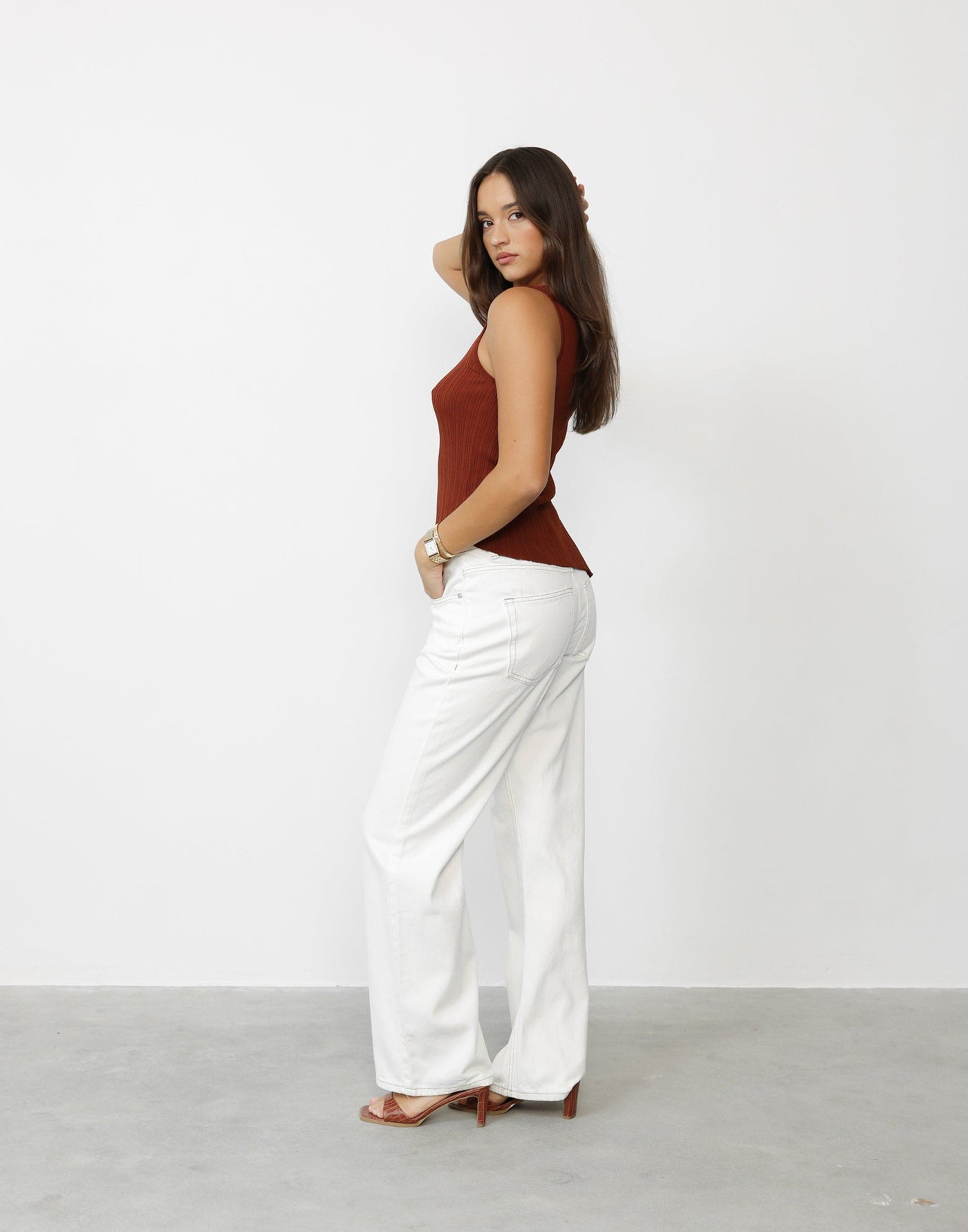 Kienna Top (Brick) | CHARCOAL Exclusive - Ribbed Asymmetrical Hem Top - Women's Top - Charcoal Clothing