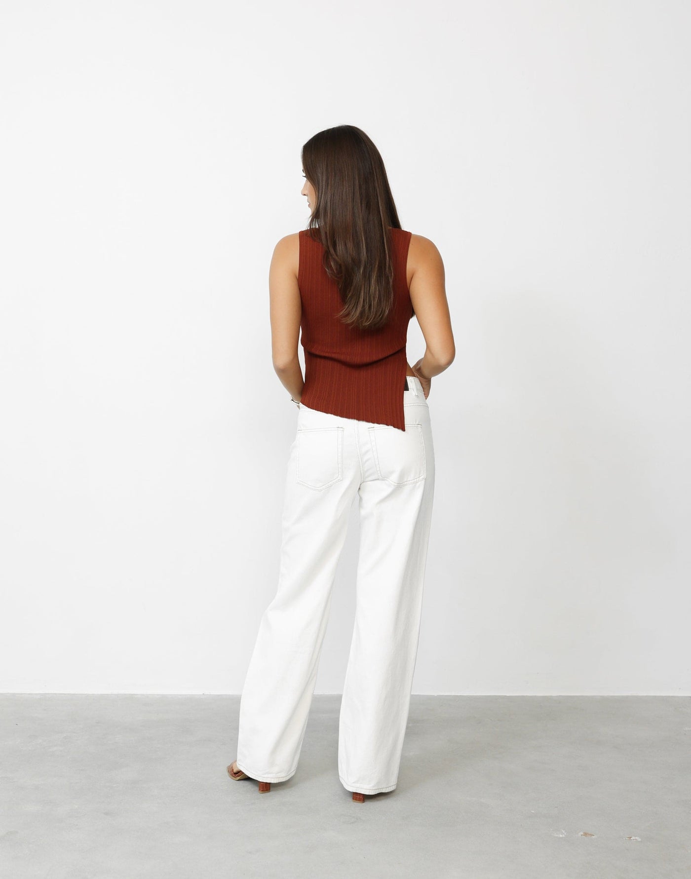 Kienna Top (Brick) | CHARCOAL Exclusive - Ribbed Asymmetrical Hem Top - Women's Top - Charcoal Clothing