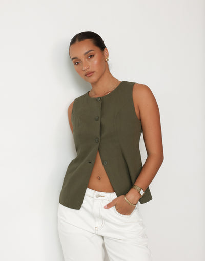 Kristen Vest Top (Moss) | CHARCOAL Exclusive - - Women's Top - Charcoal Clothing
