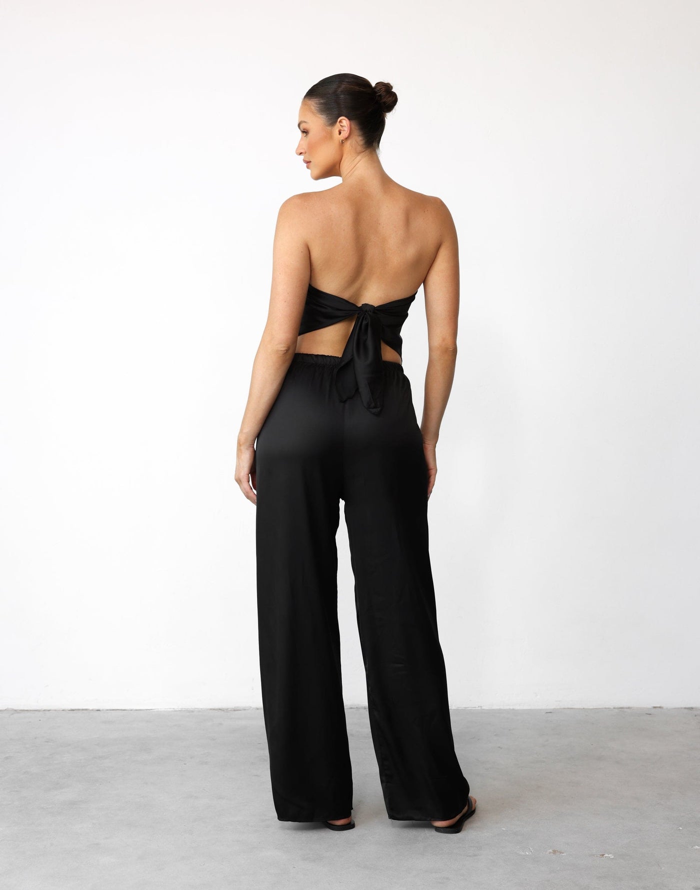 Jahmilla Pants (Black) - Satin Fabrication Straight Leg Pants - Women's Pants - Charcoal Clothing