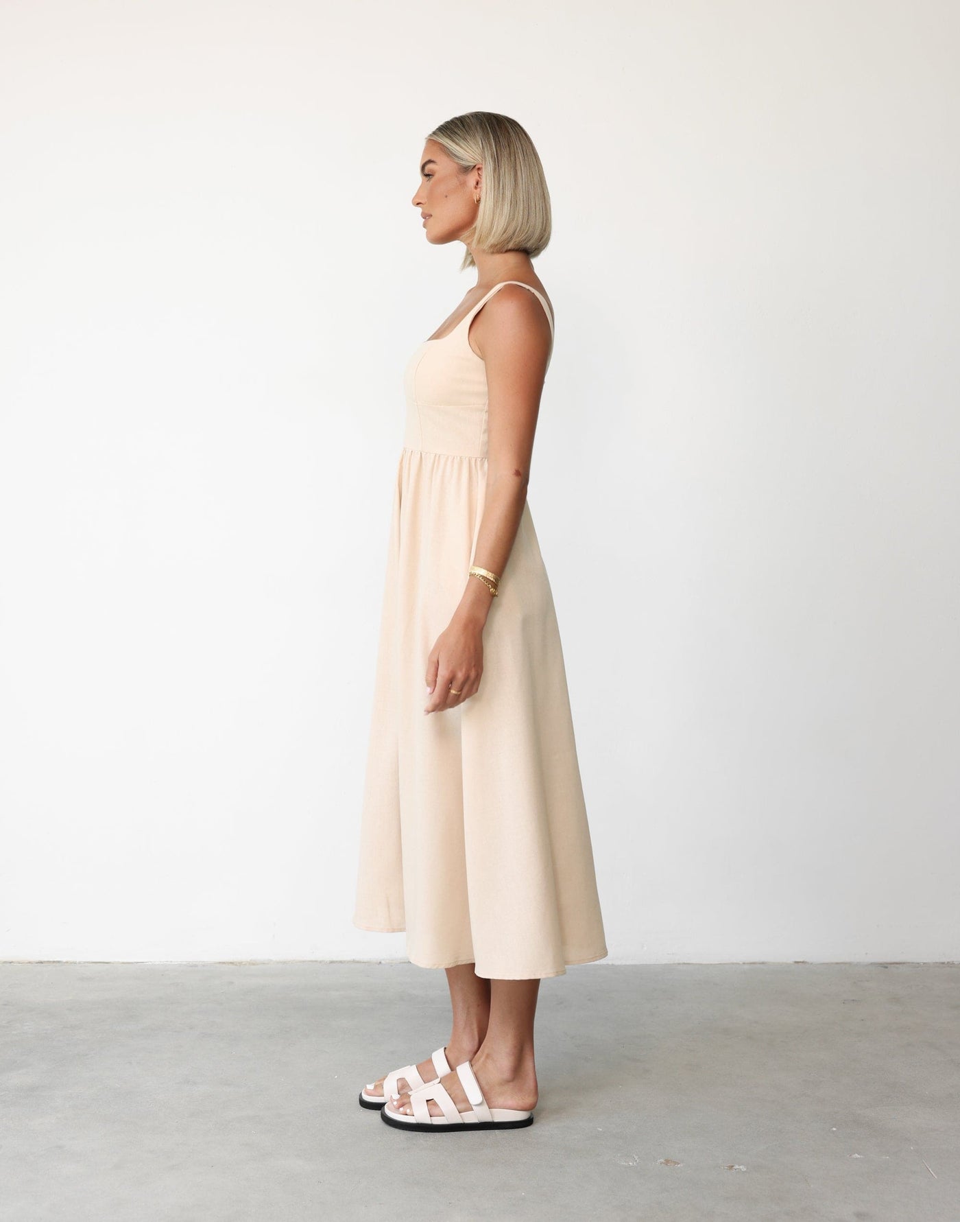 Mariel Maxi Dress (Beige) - Empire Waist Style Maxi Dress - Women's Dress - Charcoal Clothing