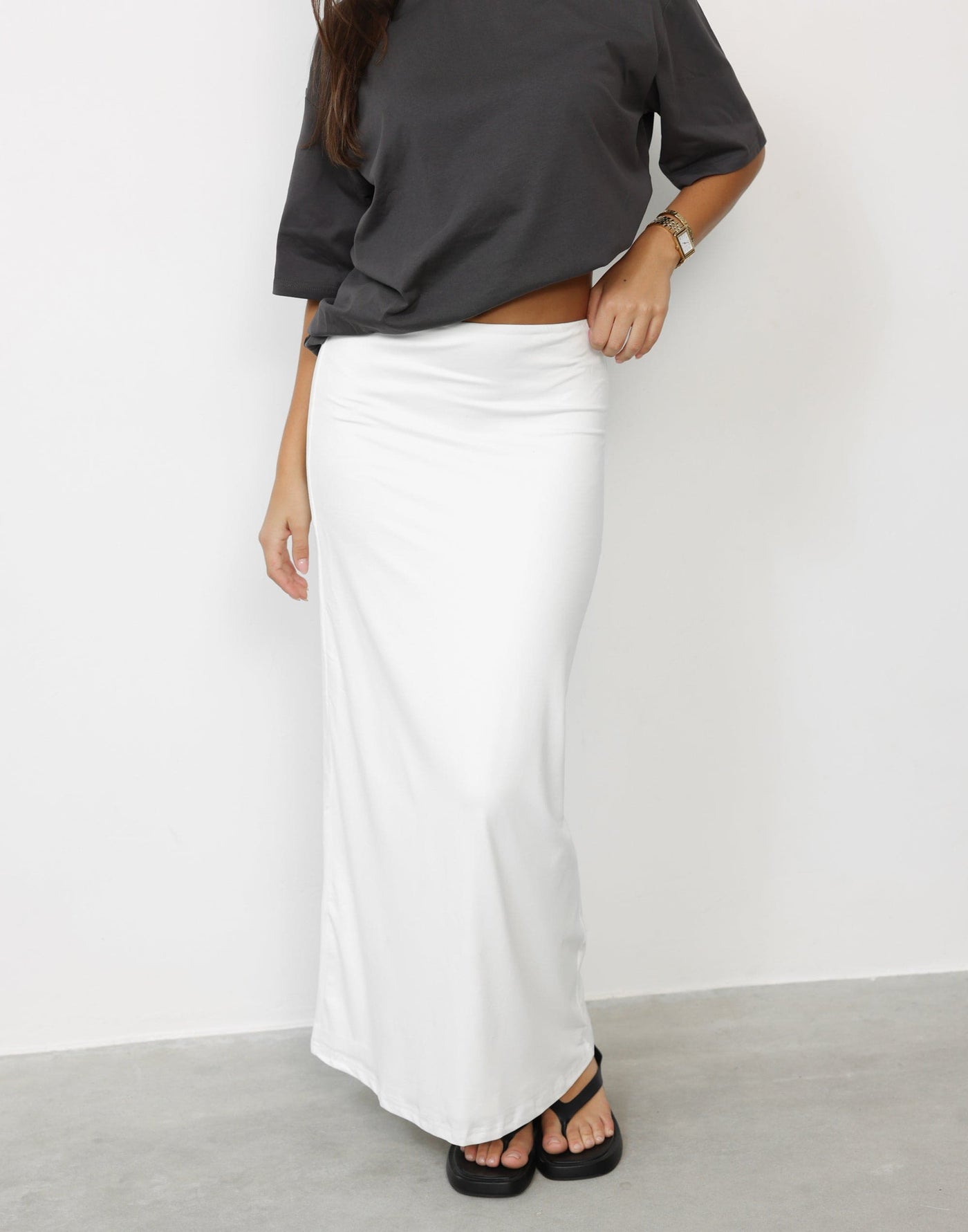 Lindsay Maxi Skirt (White) | Charcoal Clothing Exclusive - Bodycon Jersey Maxi Skirt - Women's Skirt - Charcoal Clothing