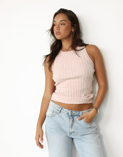 Mae Tank Top (Rose Water) - Round Neckline Ribbed Tank Top - Women's Top - Charcoal Clothing