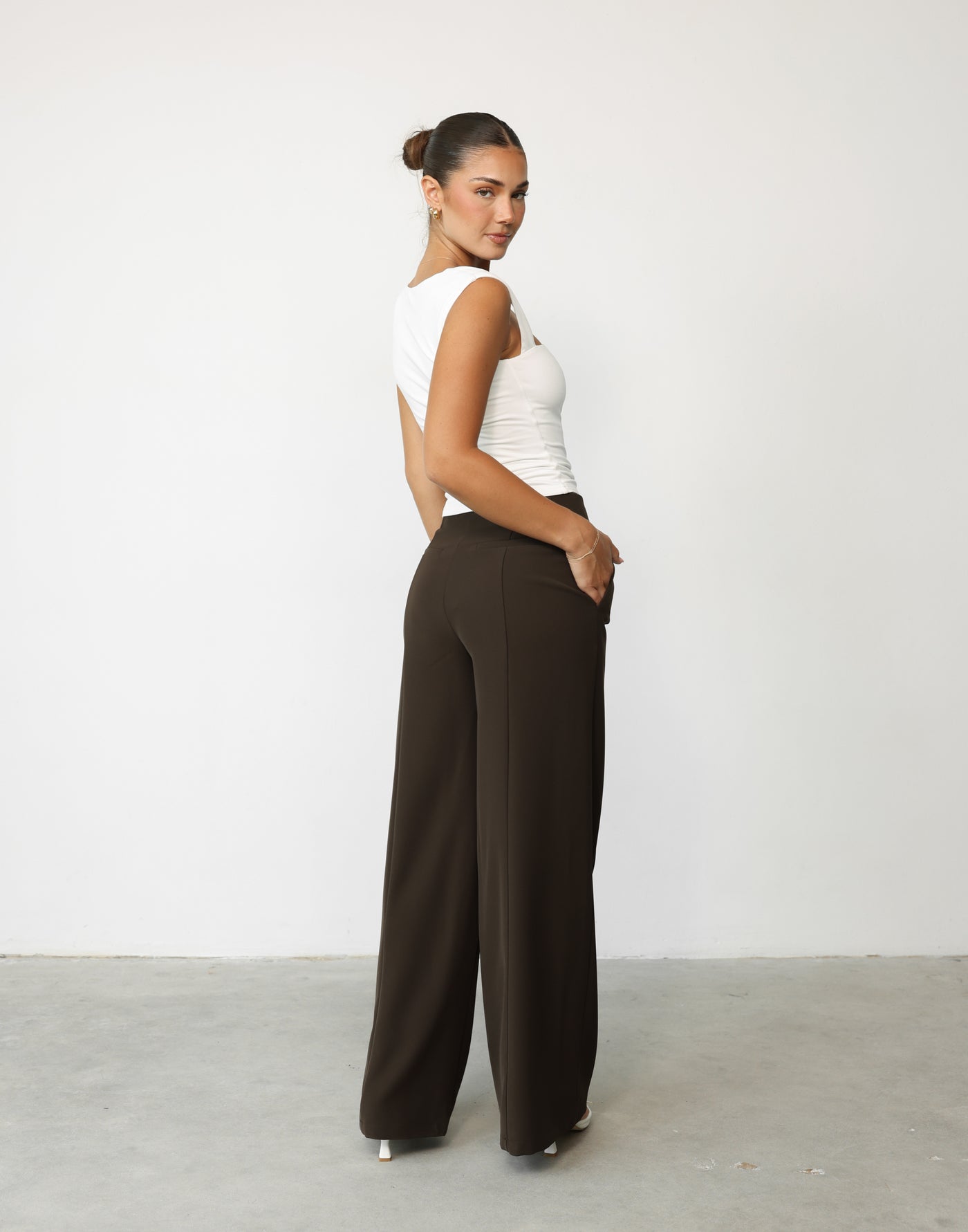 Alexander Pants (Dark Coffee) | CHARCOAL Exclusive - High Waisted Wide Leg Pants - Women's Pants - Charcoal Clothing