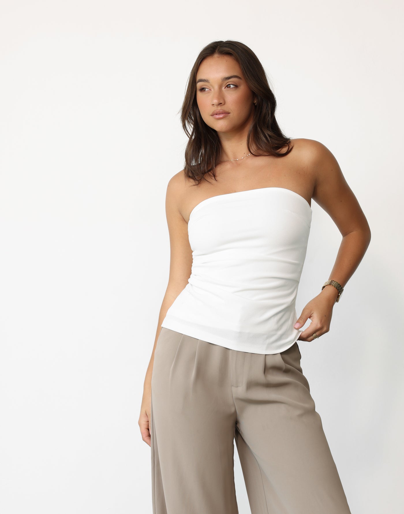 Reverie Top (White) - Strapless Tube Style Longline Top - Women's Top - Charcoal Clothing