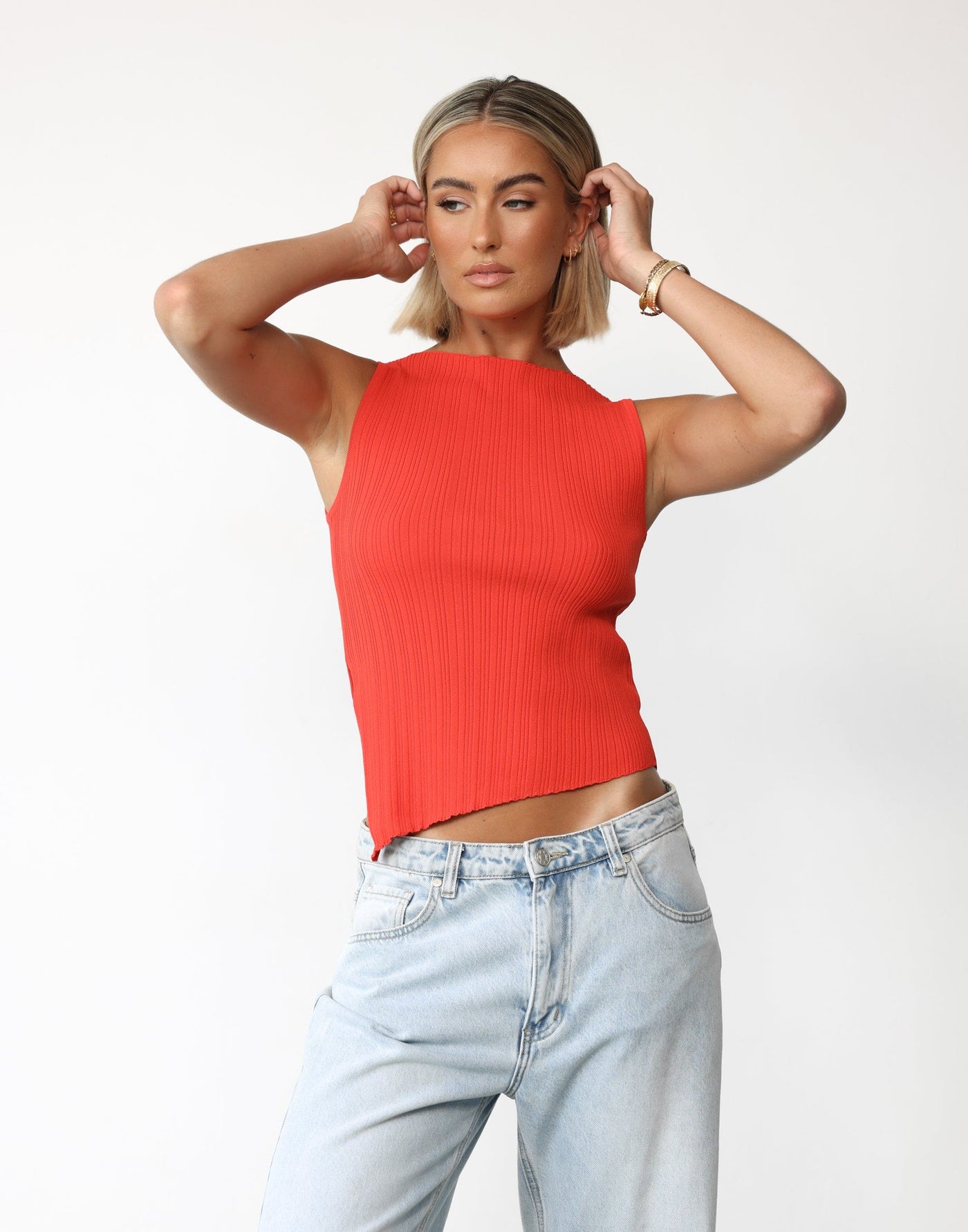 Kienna Top (Sunset) | Charcoal Clothing Exclusive - Ribbed Knit Asymmetrical Top - Women's Top - Charcoal Clothing