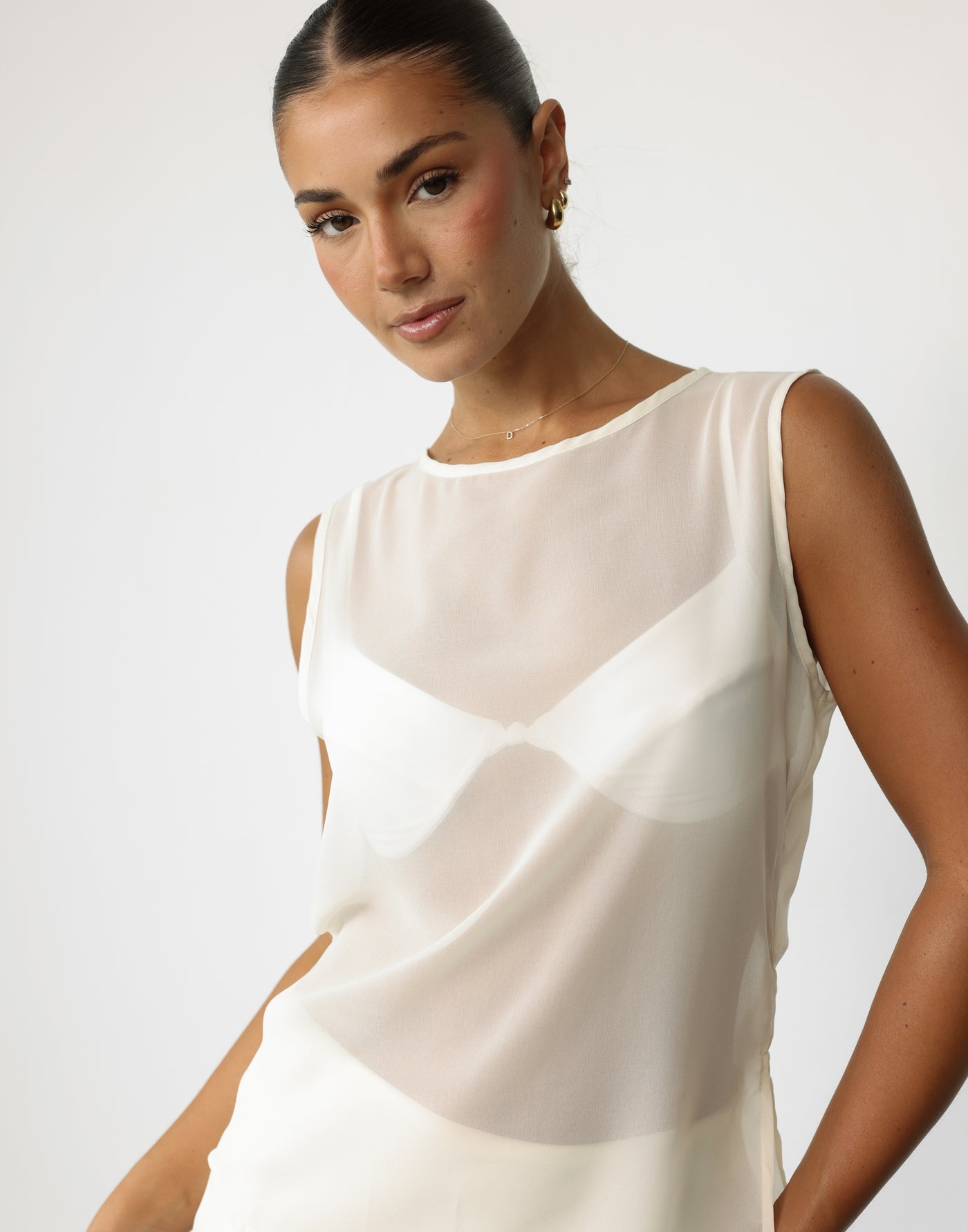 Angelo Top (Cream) | CHARCOAL Exclusive - Sheer Asymmetrical Hem Top - Women's Top - Charcoal Clothing