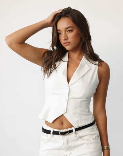 Coralie Vest Top (White) | CHARCOAL Exclusive - Button Closure Fitted Vest Top - Women's Top - Charcoal Clothing
