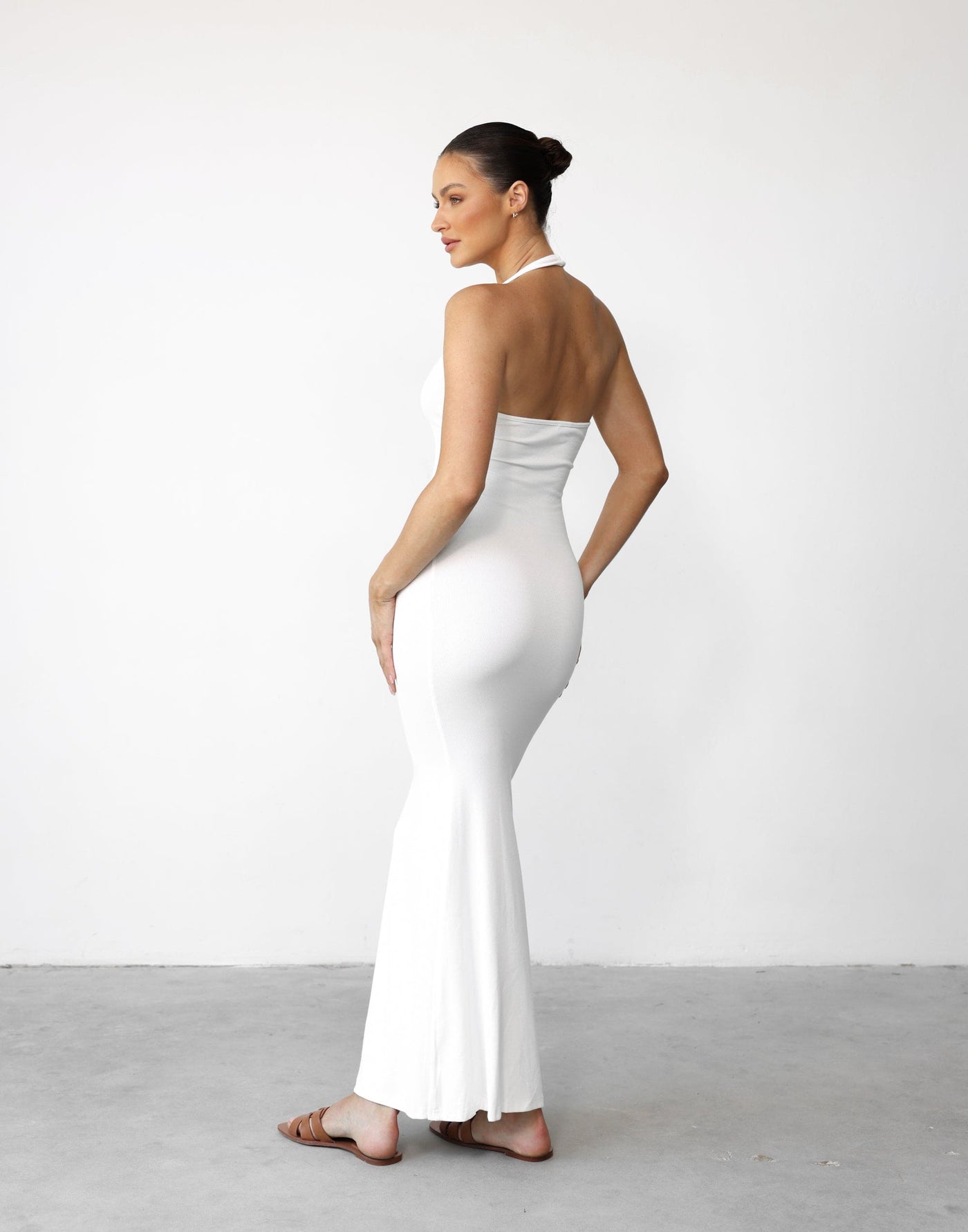 Eve Maxi Dress (White) - Halter Neck Ribbed Maxi Dress - Women's Dress - Charcoal Clothing