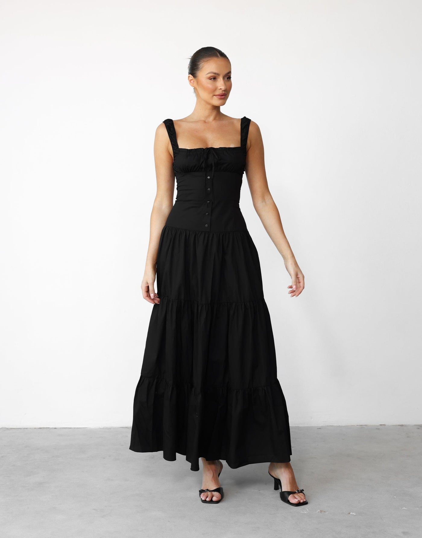 Heart Shaped Maxi (Onyx) - By Lioness - Corset Upper Ruched Maxi - Women's Dress - Charcoal Clothing