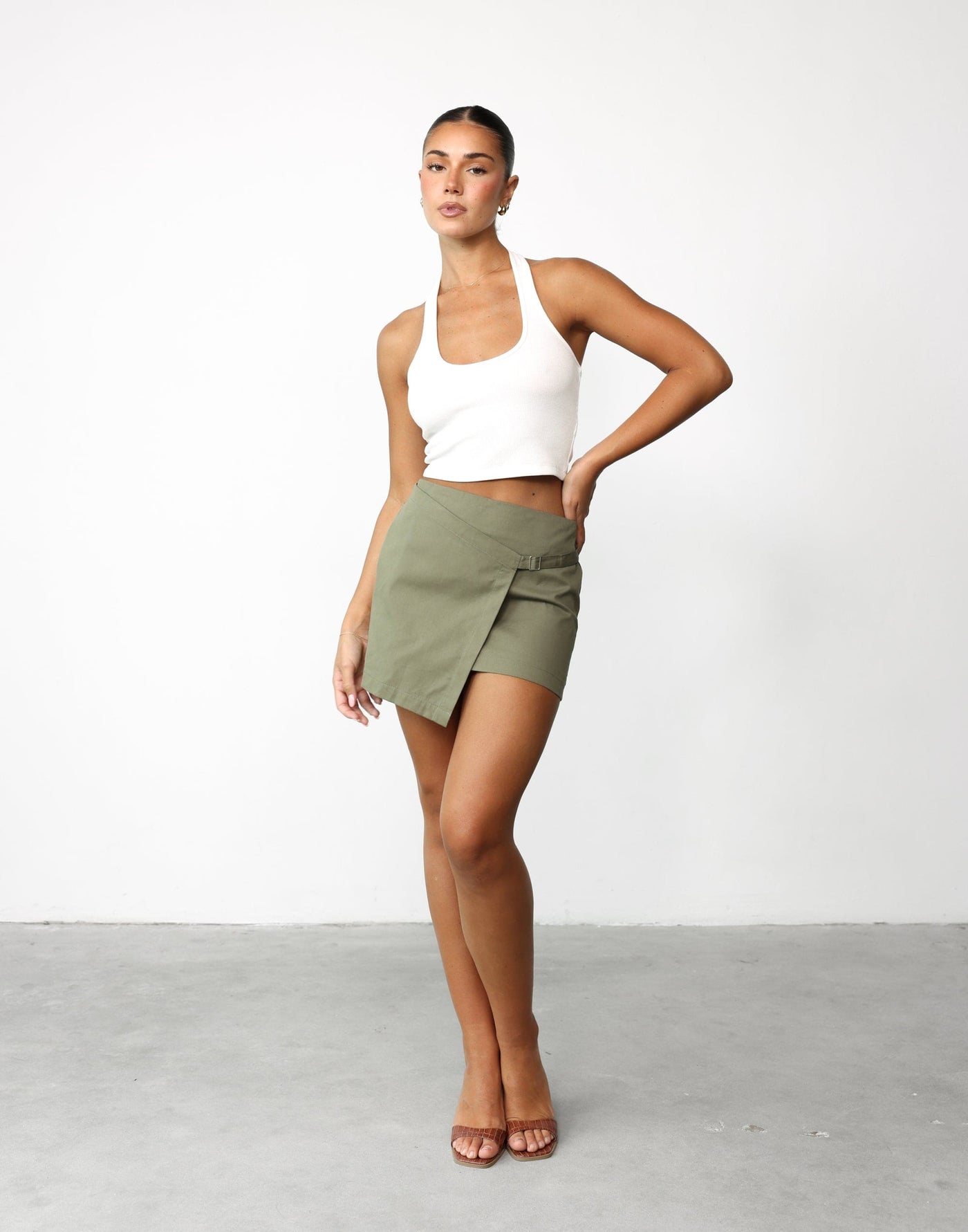 Adeola Mini Skirt (Khaki) - Wrap Around Cargo Style Mini SKirt - Women's Skirt - Charcoal Clothing