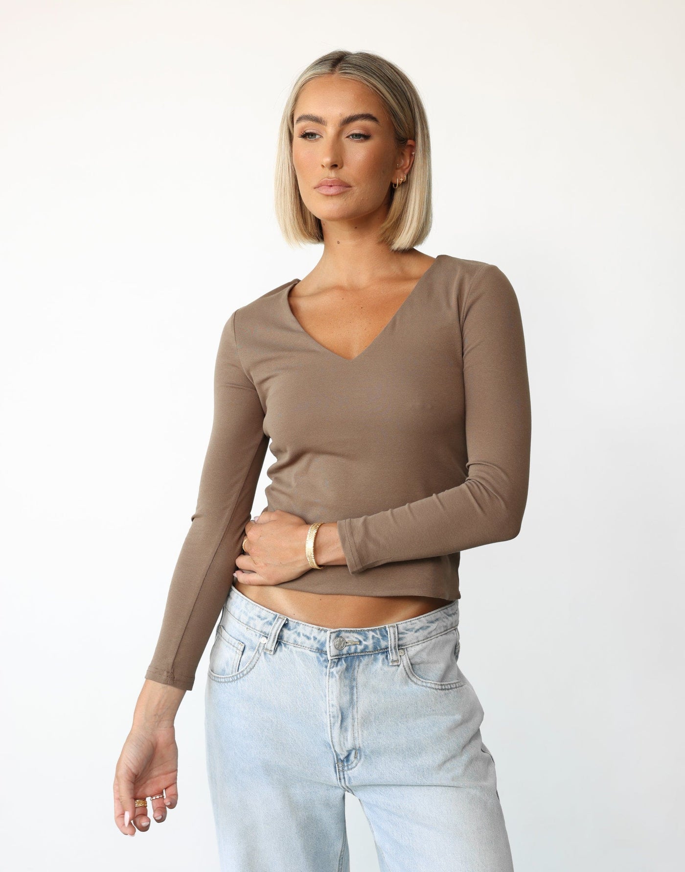 Diona Long Sleeve Top (Brown) - Brown Long Sleeve Top - Women's Top - Charcoal Clothing