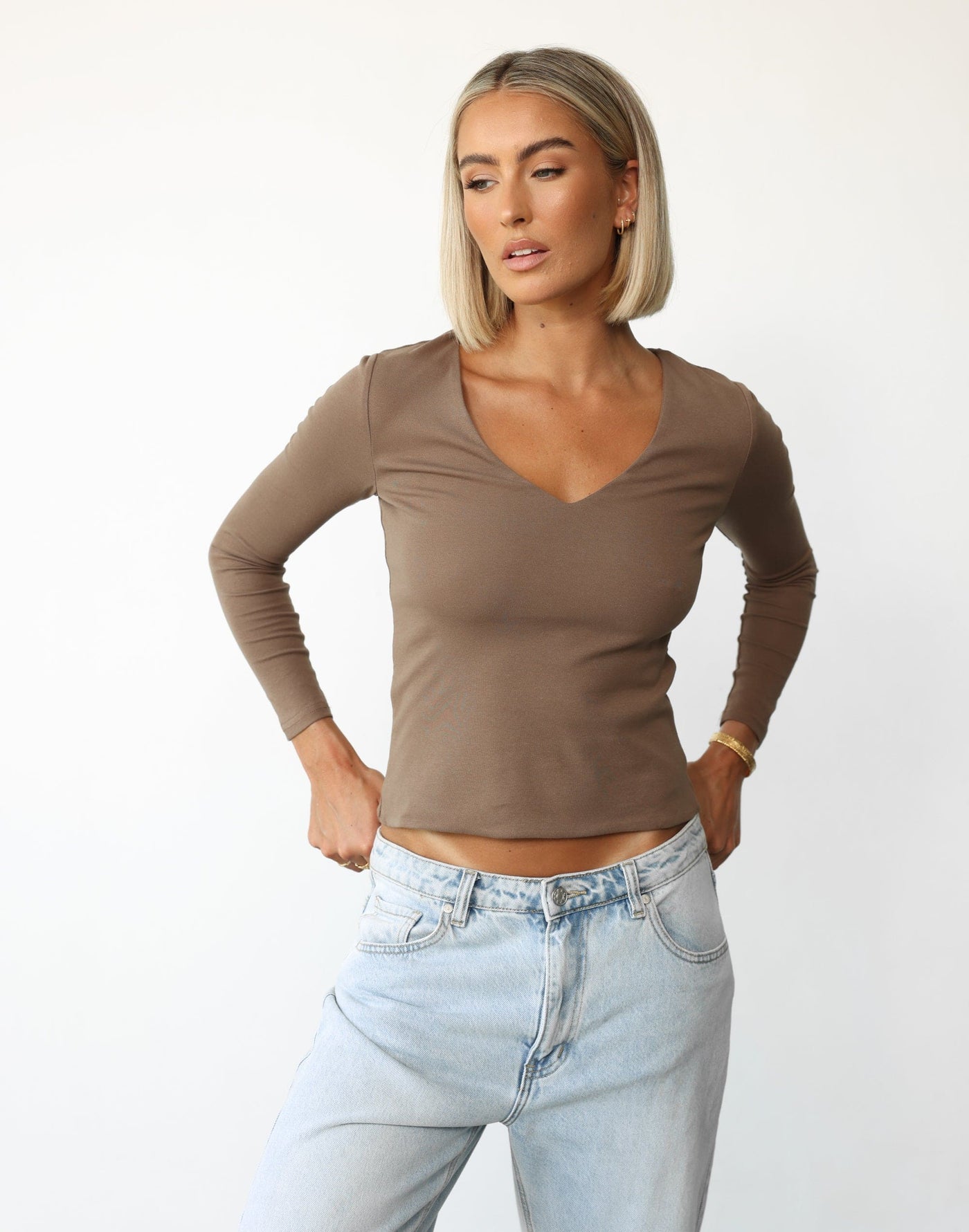 Diona Long Sleeve Top (Brown) - Brown Long Sleeve Top - Women's Top - Charcoal Clothing