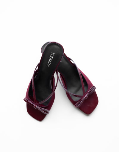 Lulu Heel (Cherry Microsuede) - By Therapy - Kitten Open Toe Bow Detail Heel - Women's Shoes - Charcoal Clothing