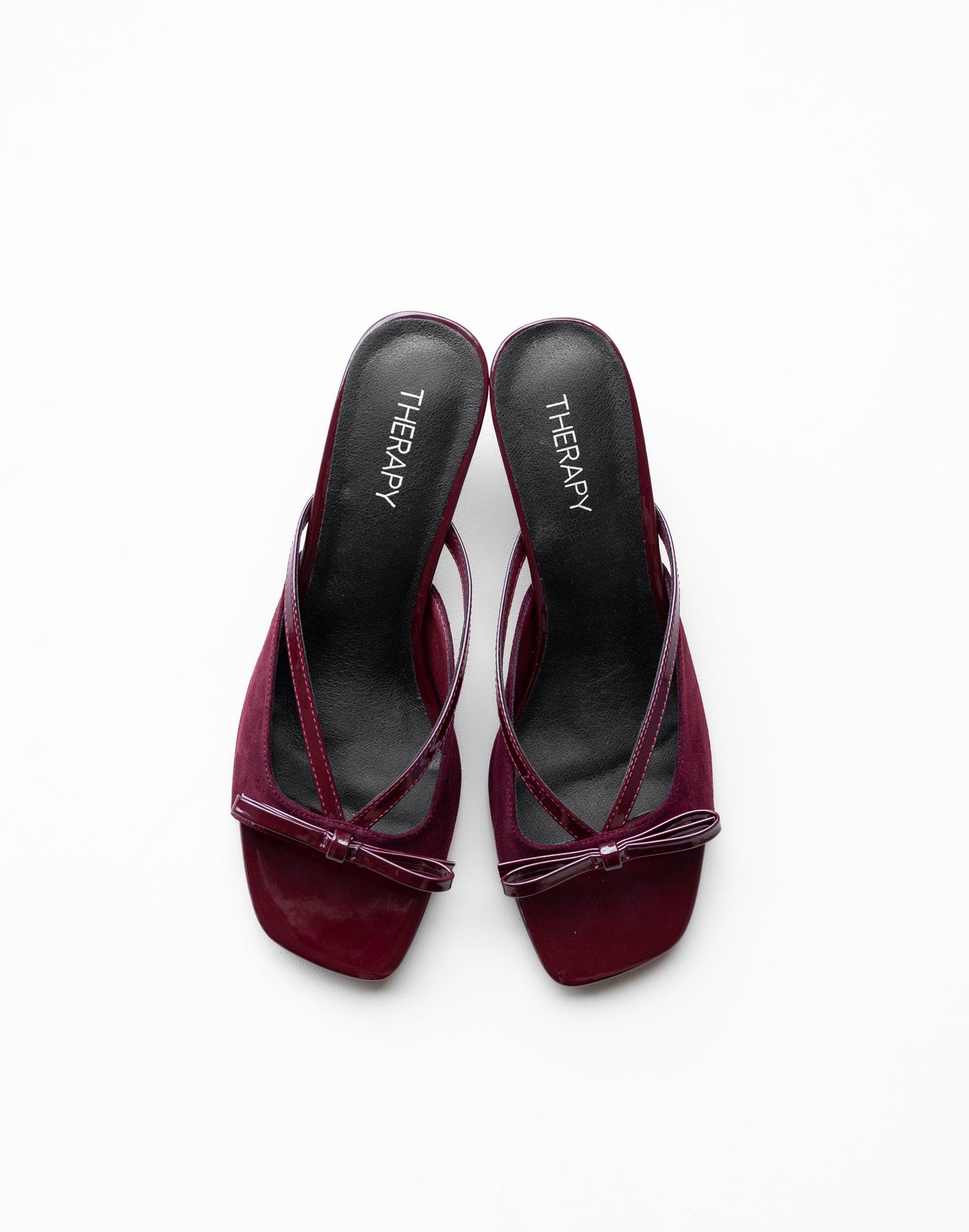 Lulu Heel (Cherry Microsuede) - By Therapy - Kitten Open Toe Bow Detail Heel - Women's Shoes - Charcoal Clothing