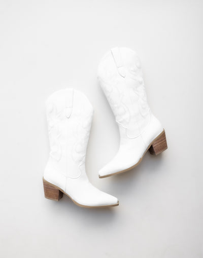 Danaro Boots (White) - By Billini - Western Cowboy Pointed Toe Boots - Women's Shoes - Charcoal Clothing