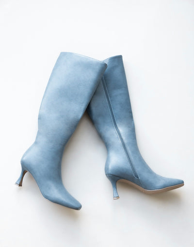 Corbin Long Boots (French Blue) - By Billini - Knee High Stiletto Square Toe Boot - Women's Shoes - Charcoal Clothing