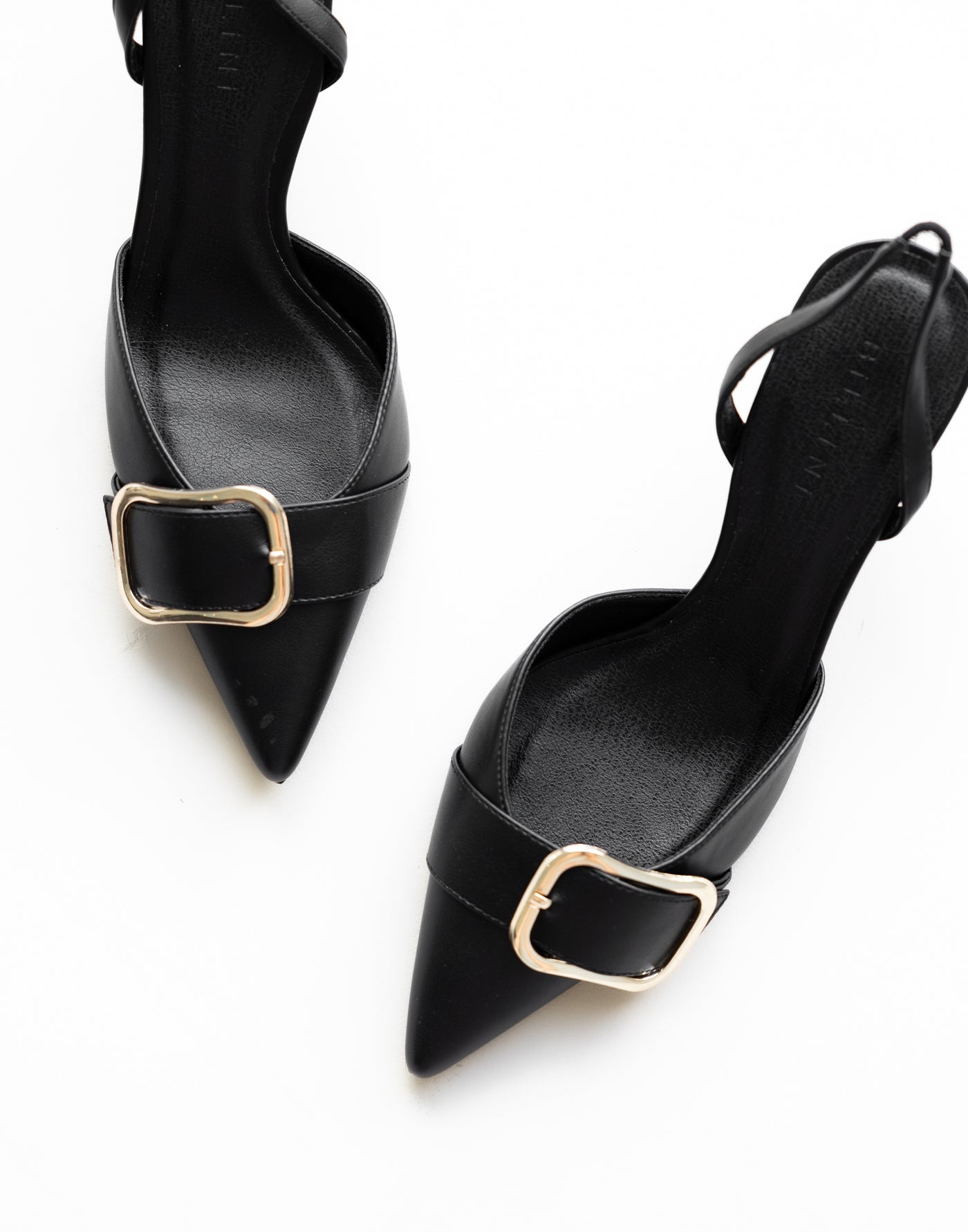 Dealani Heels (Black) - By Billini - Pointed Toe Sling Back Gold Embellishment Heel - Women's Shoes - Charcoal Clothing