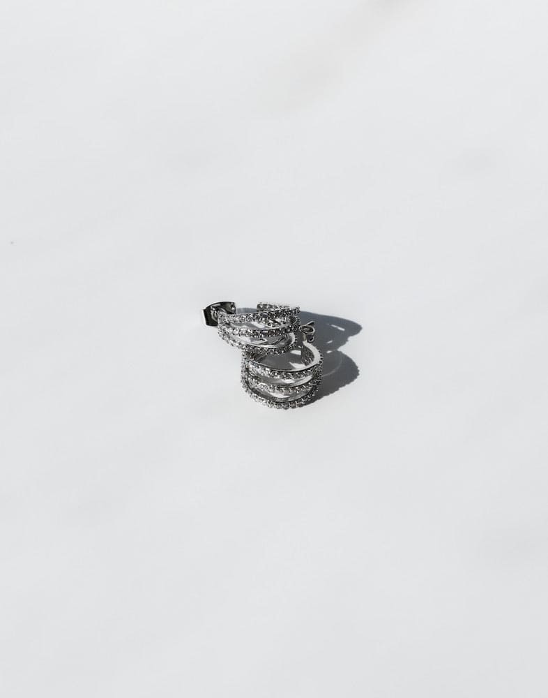 Lyza Earrings (Silver) - Triple Layered Earring - Women's Accessories - Charcoal Clothing