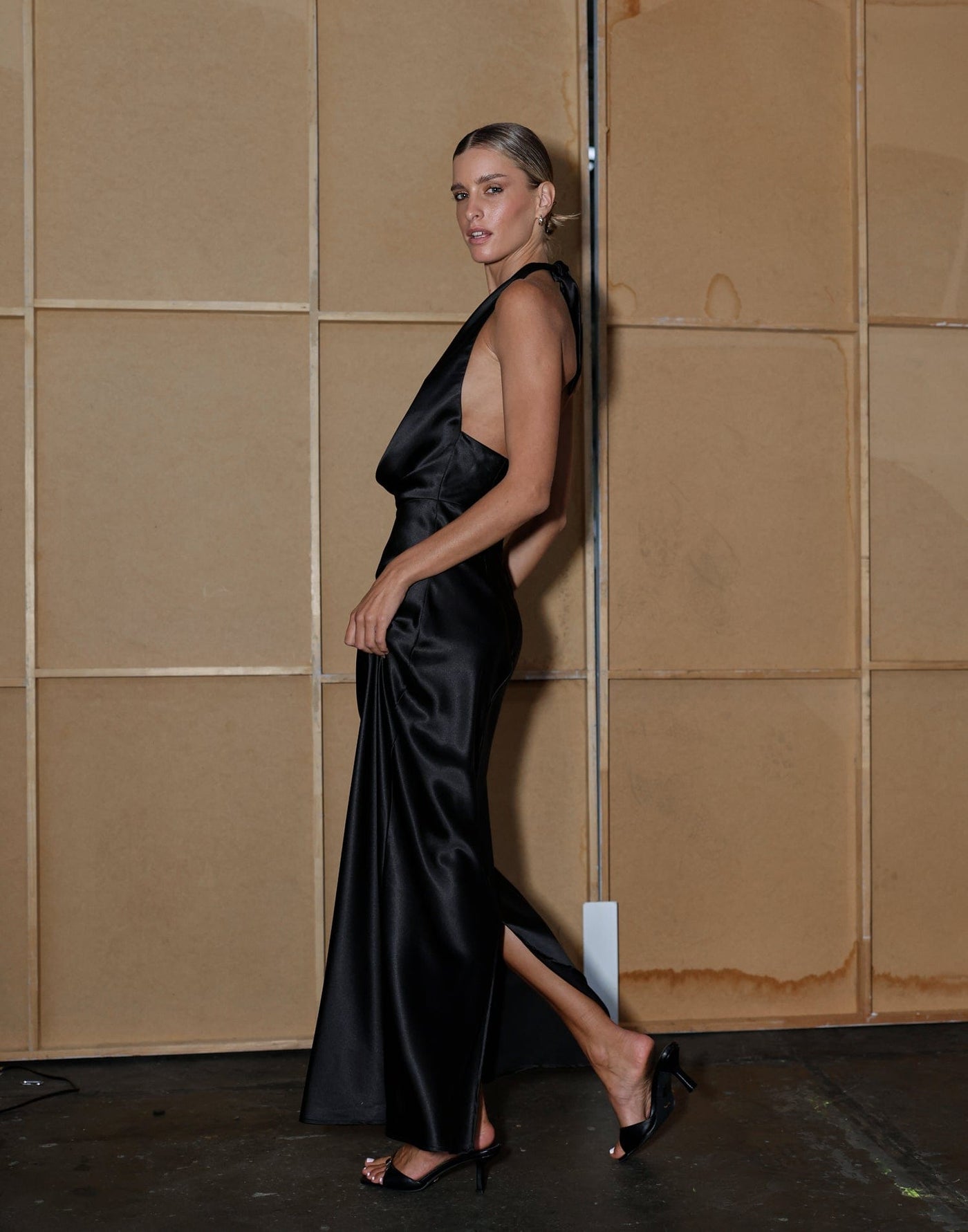 Zoya Maxi Dress (Black) - Black Silky Cowl Neck Maxi Dress - Women's Dress - Charcoal Clothing