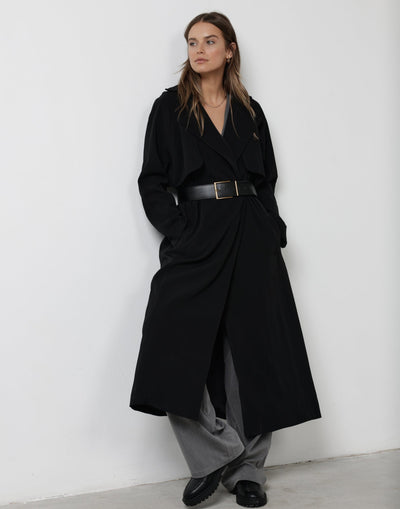 Zander Trench Coat (Black) - Black Trench Coat - Women's Outerwear - Charcoal Clothing