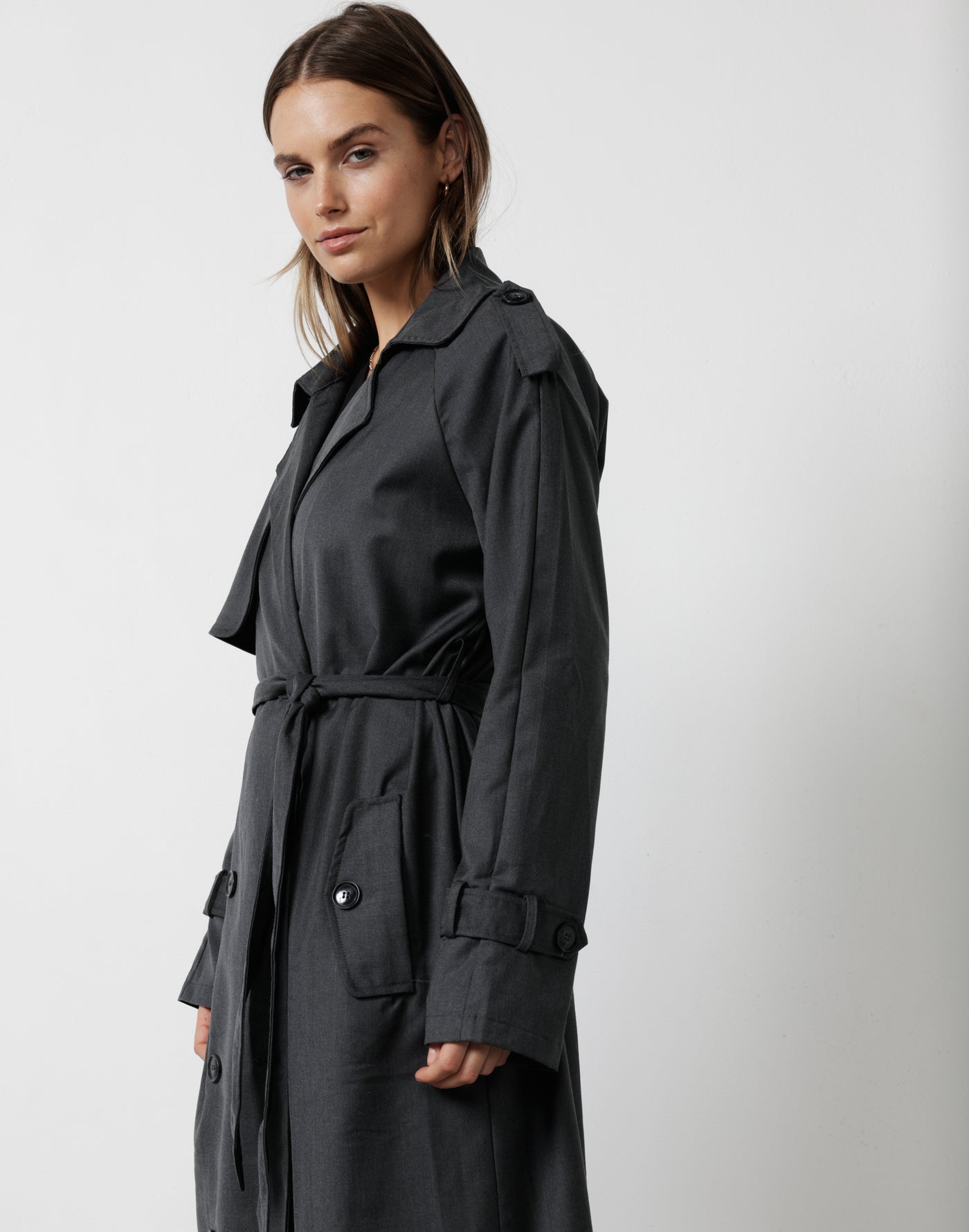 Jericho Trench Coat (Charcoal) - Charcoal Grey Trench Coat - Women's Outerwear - Charcoal Clothing
