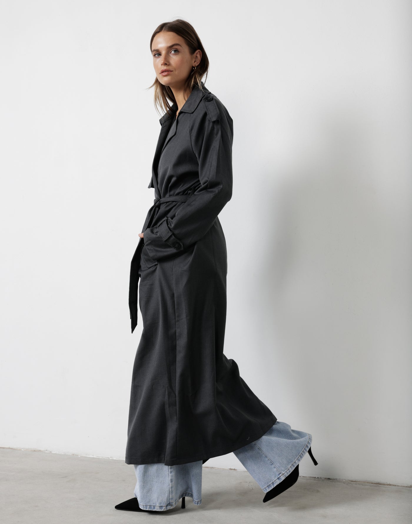 Jericho Trench Coat (Charcoal) - Charcoal Grey Trench Coat - Women's Outerwear - Charcoal Clothing