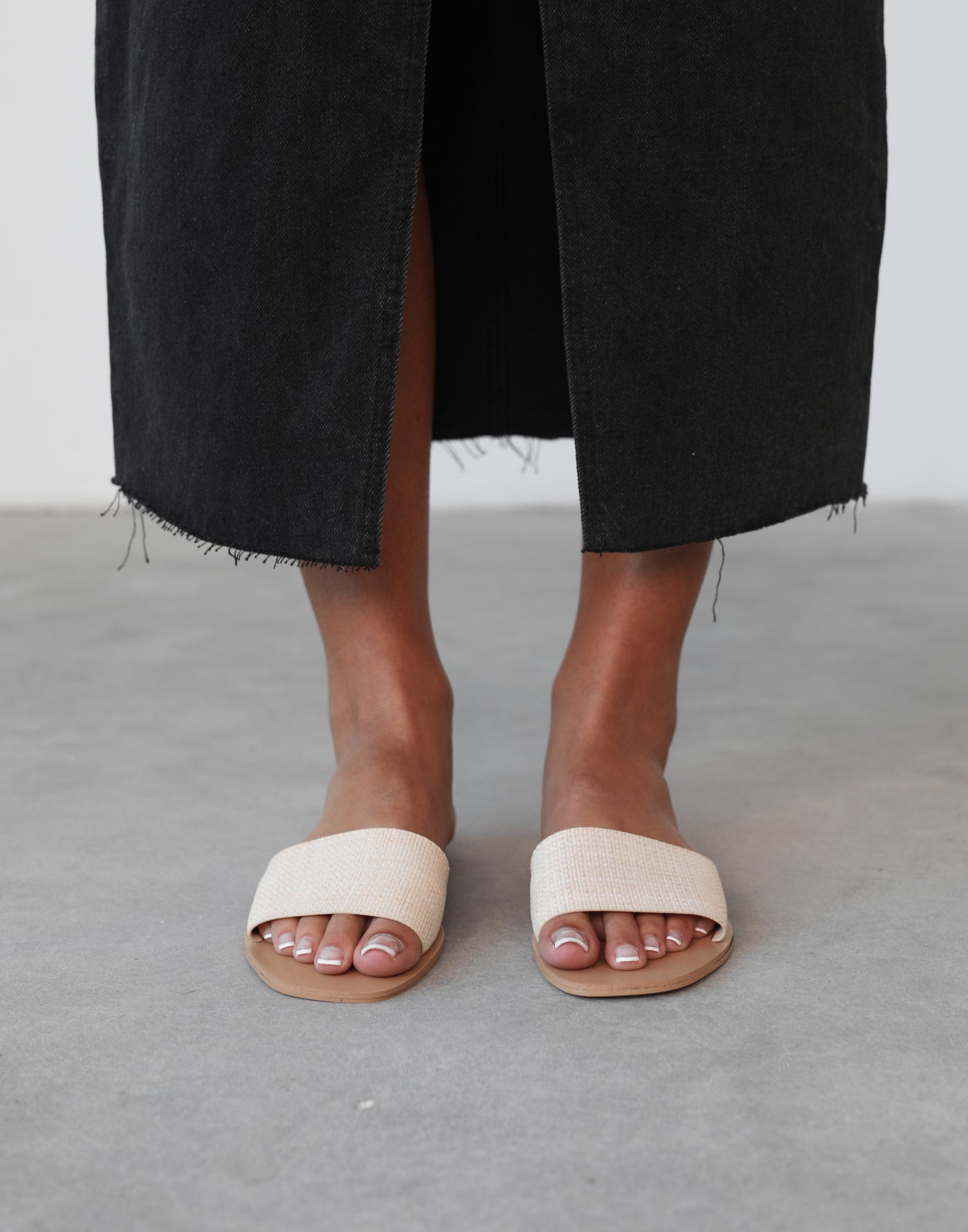 Henrik Slide (Vanilla Raffia) - By Billini - Basic Thick Strap Slide - Women's Shoes - Charcoal Clothing