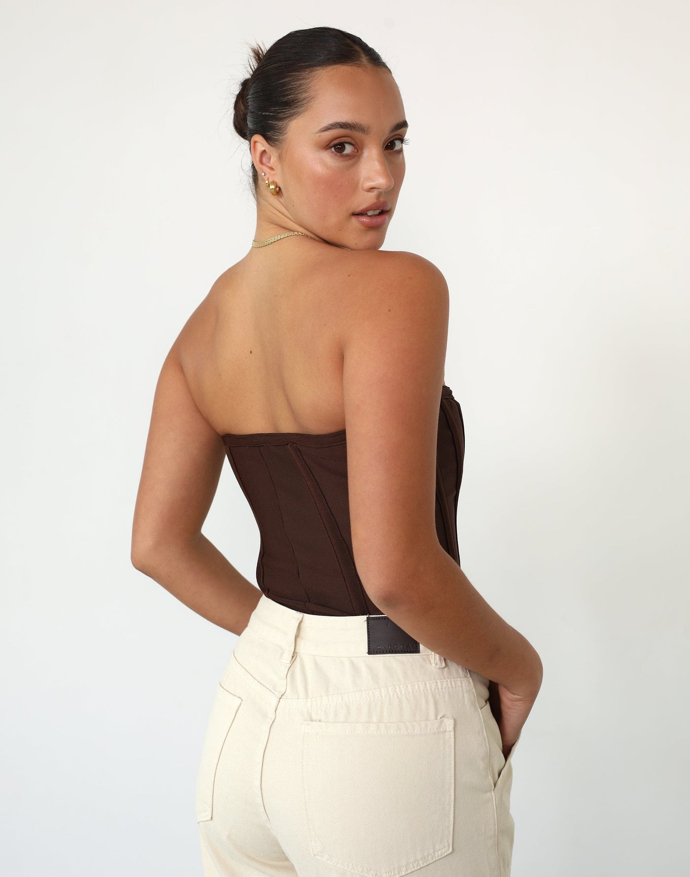 Passion Corset Top (Cocoa) - Cropped Brown Fitted Cropped Corset - Women's Tops - Charcoal Clothing