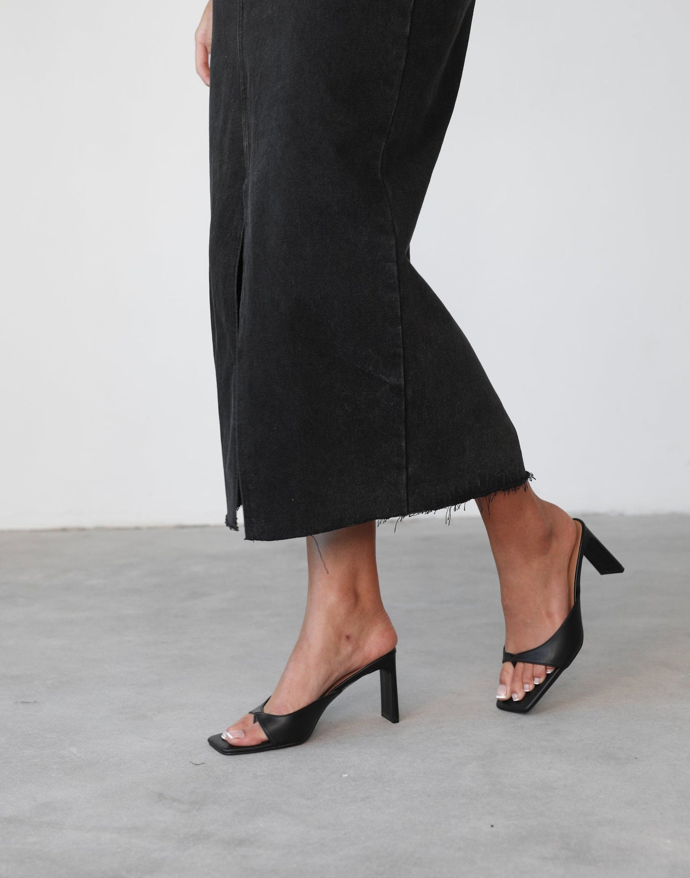 Kolton Heels (Black) - By Billini - Open Toe Shaved Mid Block Heel - Women's Shoes - Charcoal Clothing