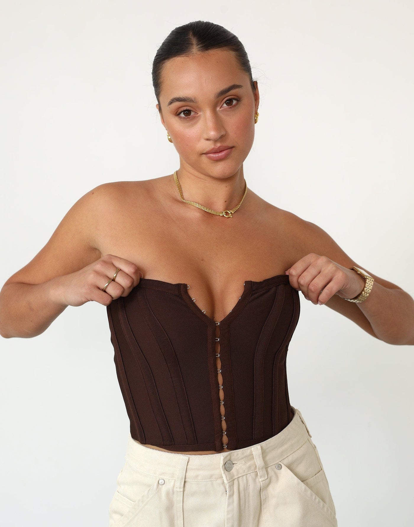 Passion Corset Top (Cocoa) - Cropped Brown Fitted Cropped Corset - Women's Tops - Charcoal Clothing
