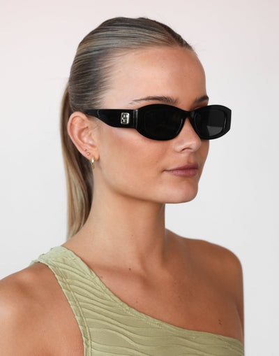 Inez Sunglasses (Black) - By Peta + Jain - Rectangular Framed Gold Detail Sunglasses - Women's Accessories - Charcoal Clothing