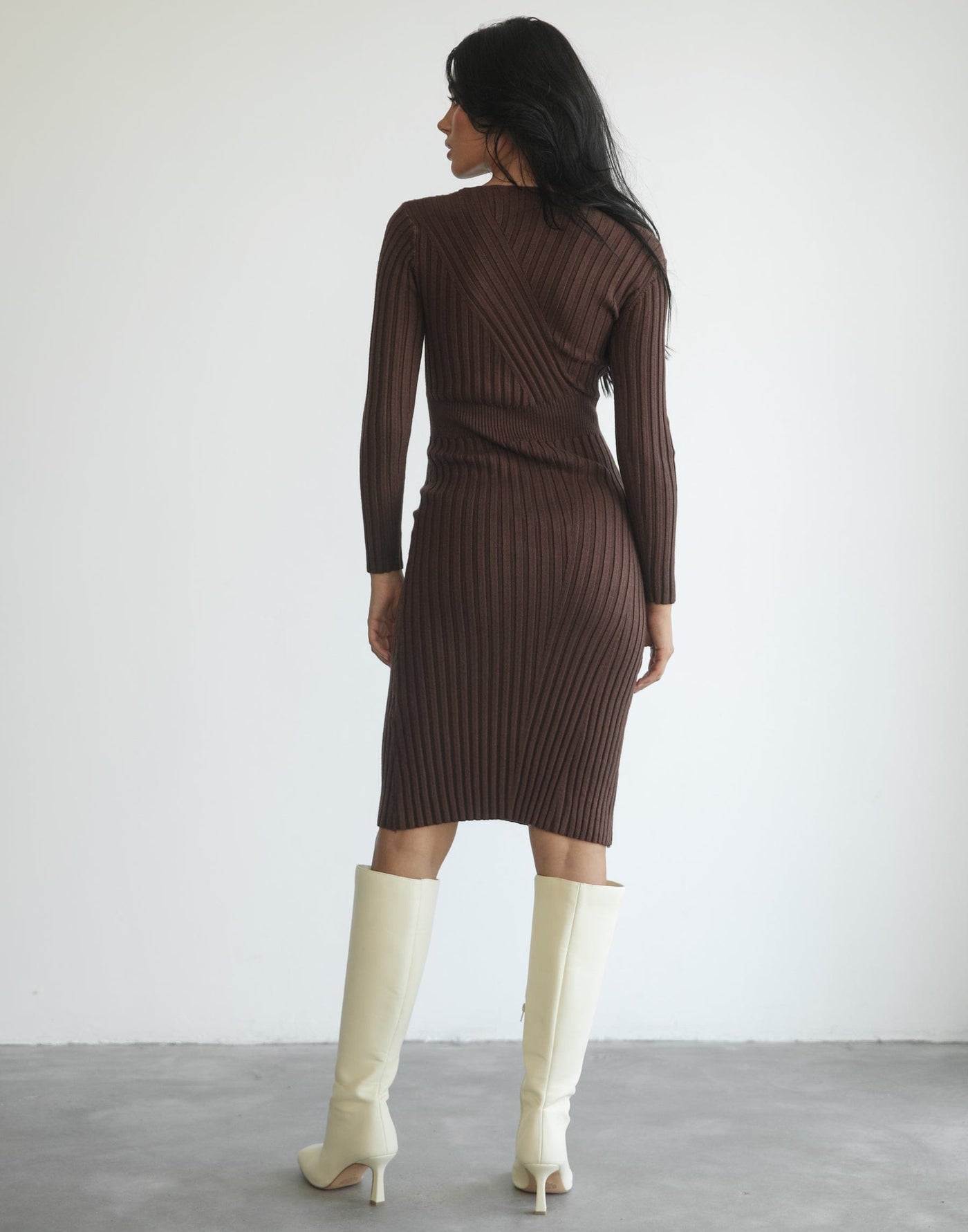 Rolanda Midi Dress (Brown) - Brown Knit Midi Dress - Women's Dress - Charcoal Clothing