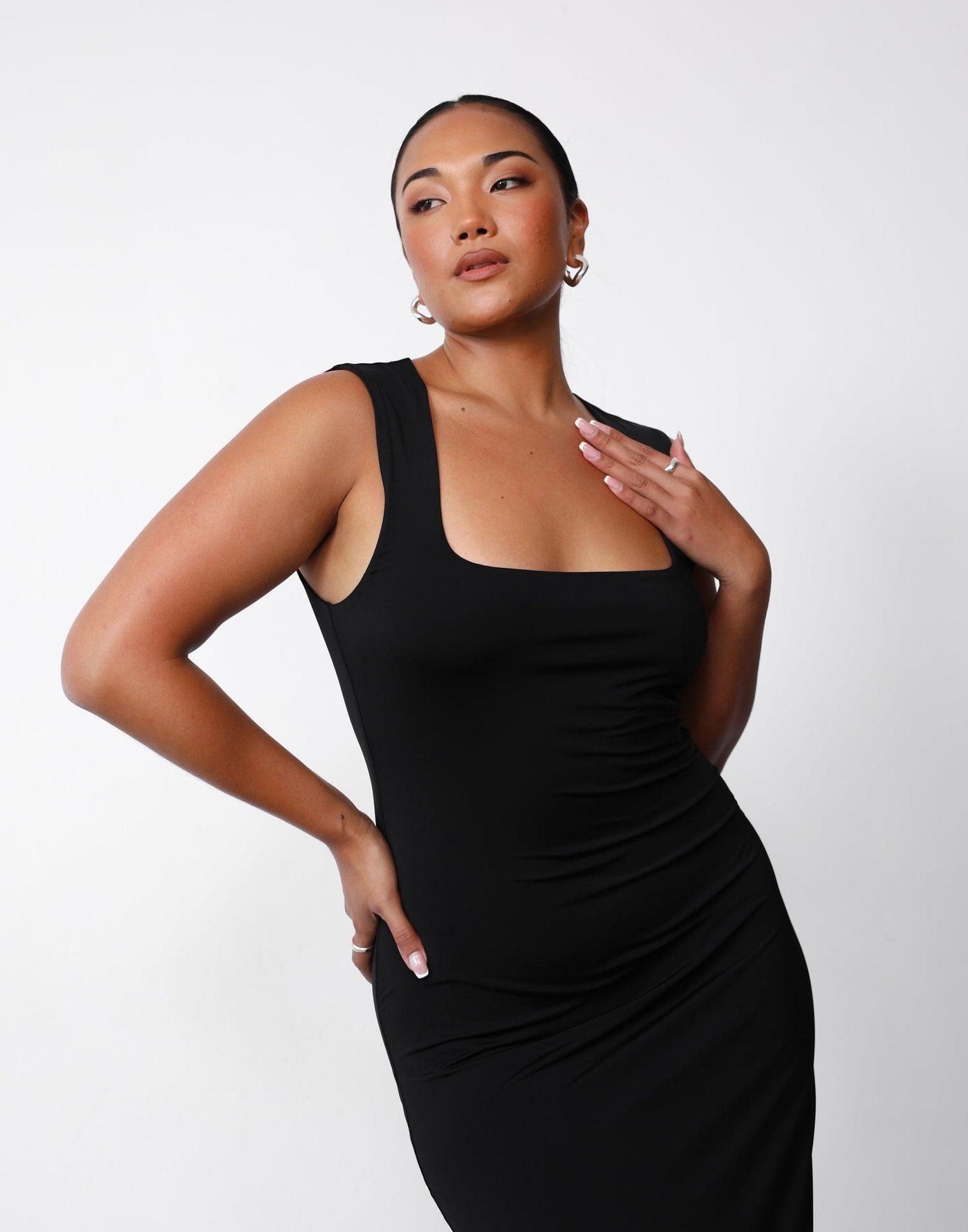 Dekota Maxi Dress (Black) | Charcoal Clothing Exclusive - Square Neckline Bodycon Maxi Dress - Women's Dress - Charcoal Clothing