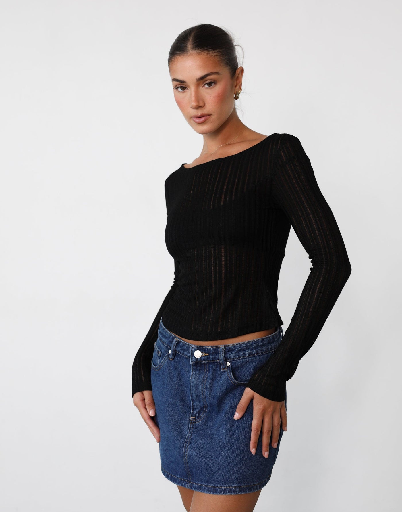 Mona Longsleeve Top (Black) - Sheer Long Sleeve Top - Women's Top - Charcoal Clothing