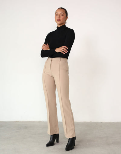 Monroe Pants (Beige) - Centre Front Pleat Detail Pant - Women's Pants - Charcoal Clothing
