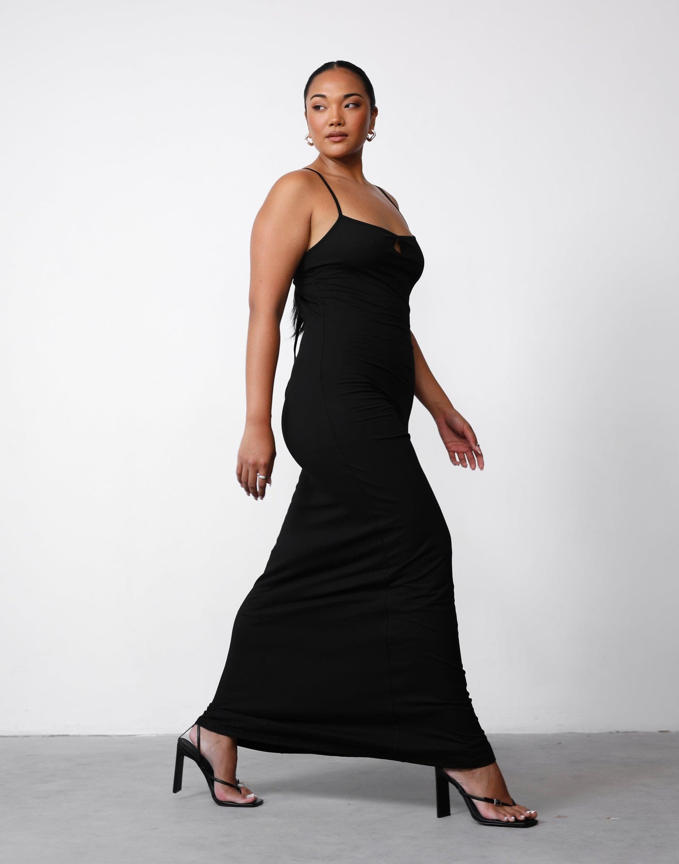 Alexina Maxi Dress (Black) | Charcoal Clothing Exclusive - Keyhole Detail Bodycon Round Neck Maxi Dress - Women's Dress - Charcoal Clothing