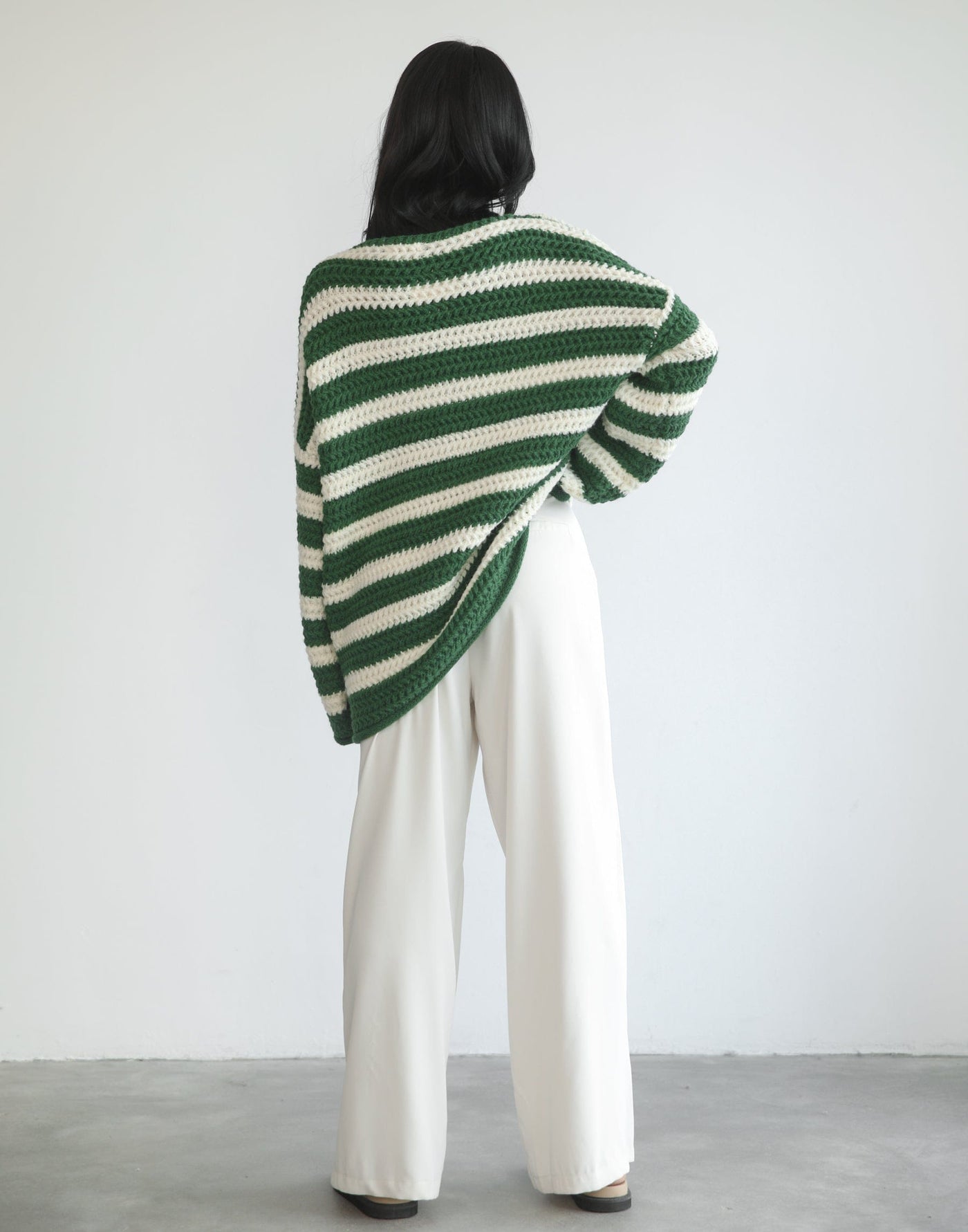 Everton Sweater (Green/Cream) - Striped Knit Sweater - Women's Outerwear - Charcoal Clothing