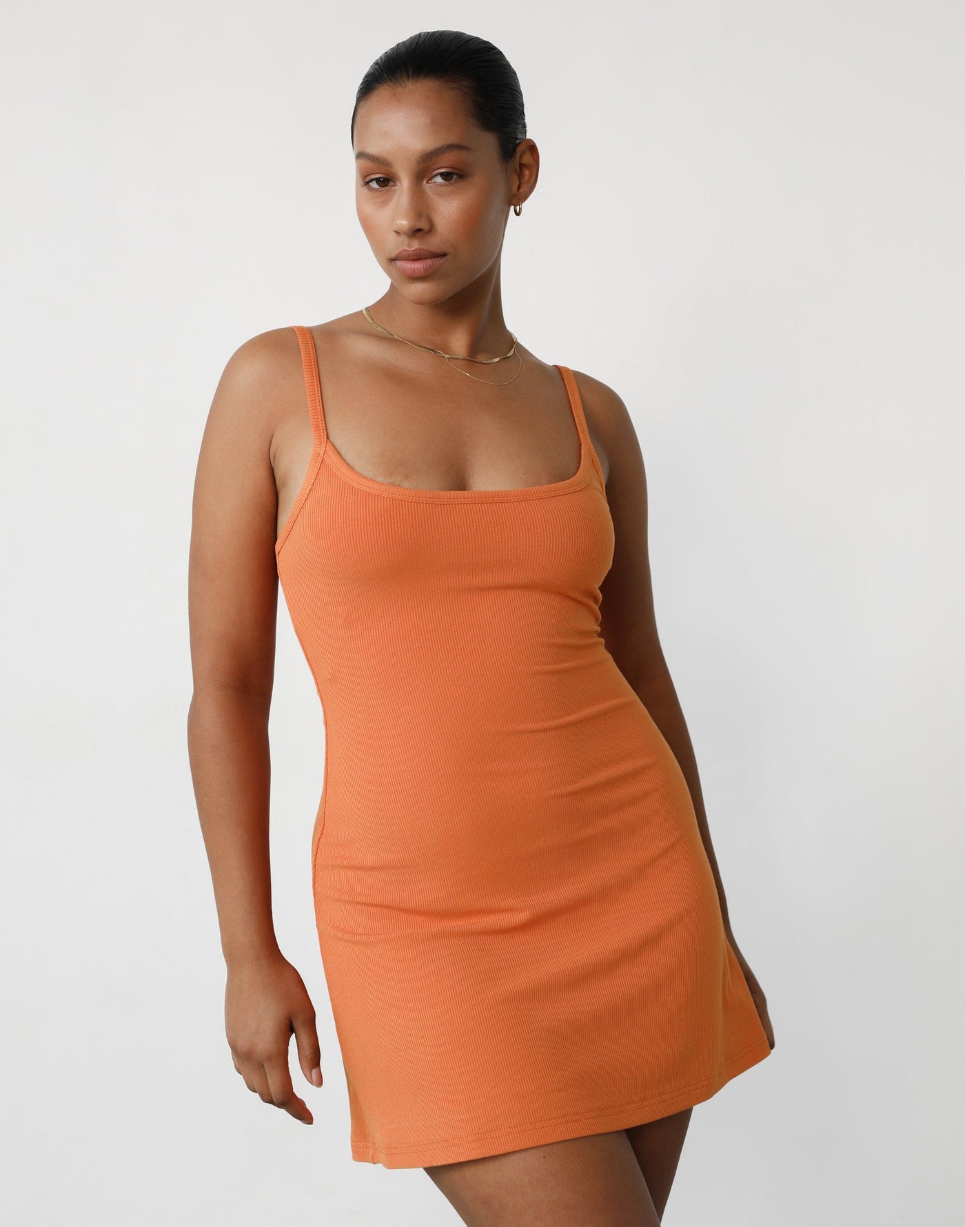 Helia Mini Dress (Papaya) - Ribbed A-line Mini Dress - Women's Dress - Charcoal Clothing