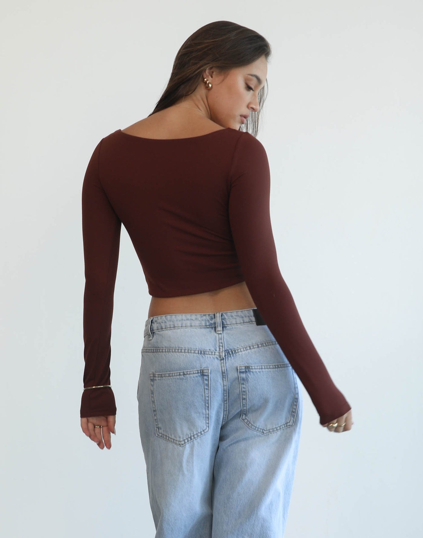 Mendes Long Sleeve Crop Top (Brown) - Long Sleeve Crop Top - Women's Top - Charcoal Clothing
