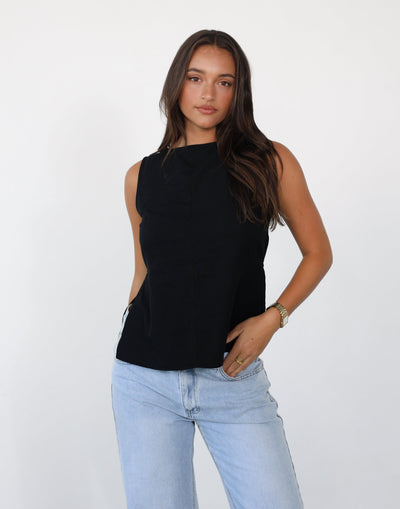 Lestari Top (Black) - Linen Blend Top - Women's Top - Charcoal Clothing