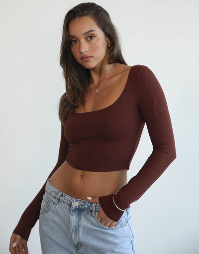 Mendes Long Sleeve Crop Top (Brown) - Long Sleeve Crop Top - Women's Top - Charcoal Clothing