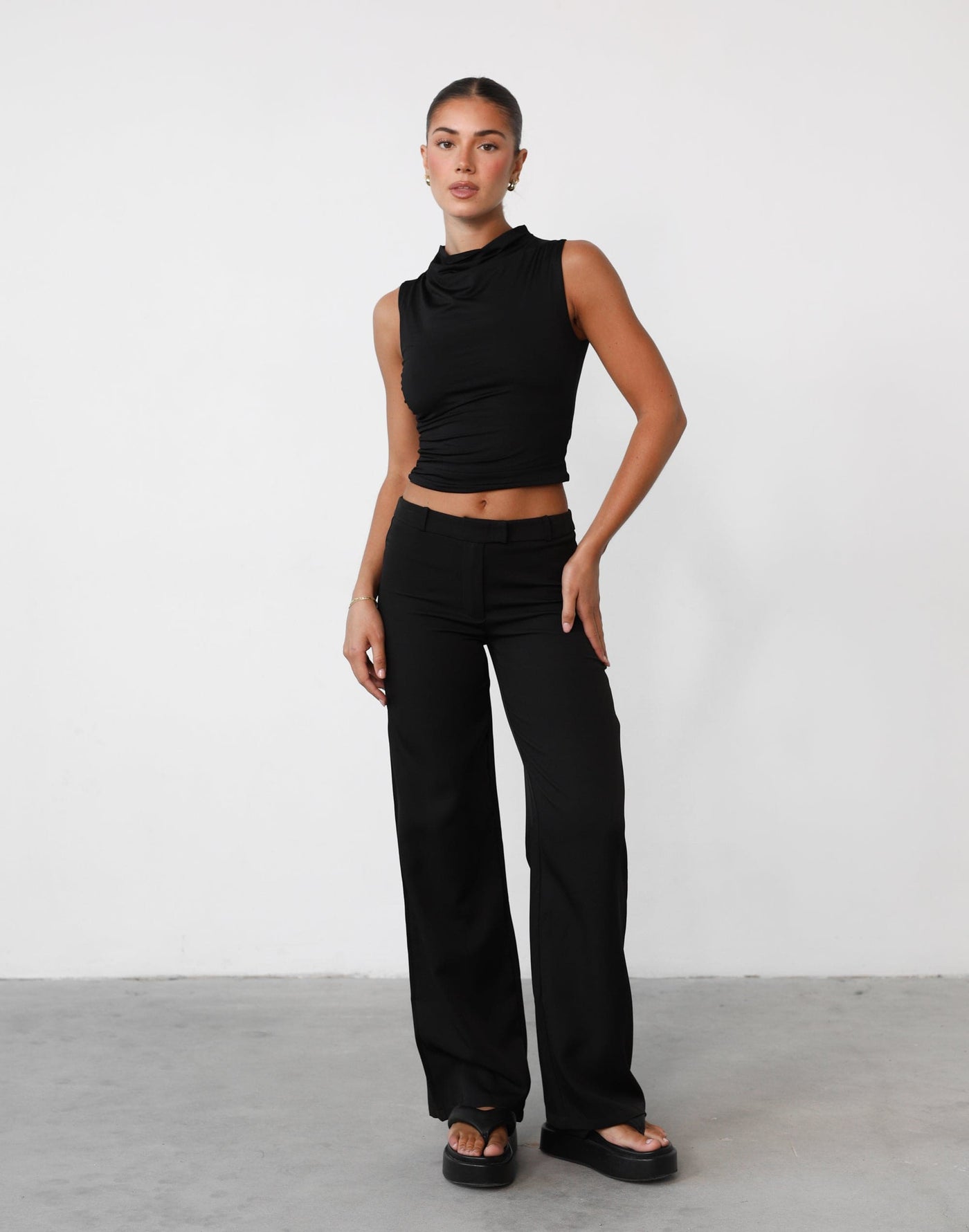 Madison Top (Black) - High Cowl Neck Bodycon Top - Women's Top - Charcoal Clothing